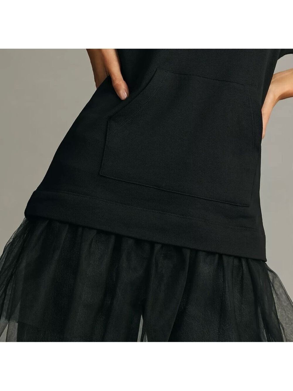 Pilcro Tulle Short-Sleeve Sweatshirt Black Size Large Anthropologie - Picture 3 of 12